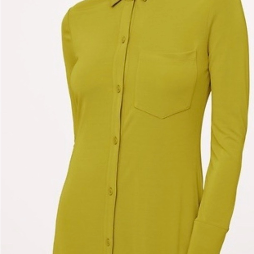 NWT Banana Republic Chartreuse Jersey Shirt Dress, Size L - Picture 2 of 5